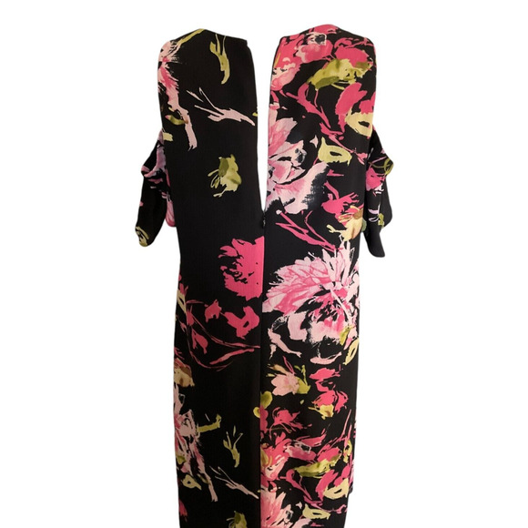 Tahari-Levine Studio Floral Cold Shoulder Sheath Dress 8 Black Pink Green - Picture 10 of 11